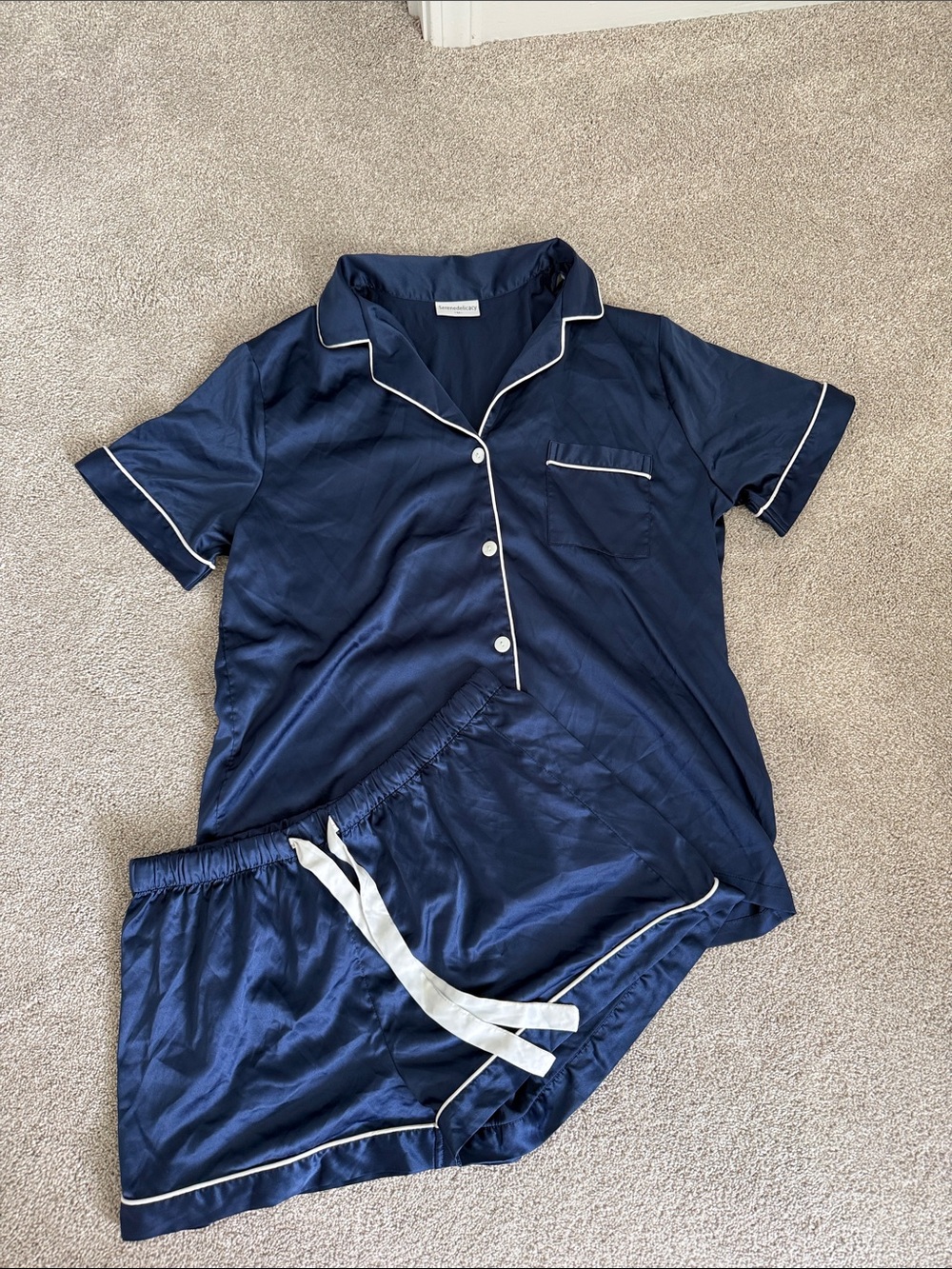 Delicacy Navy and White Short Satin Pajama Set